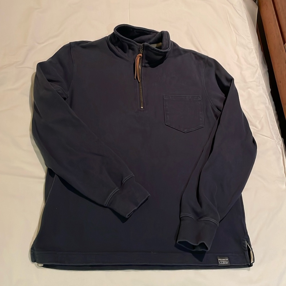 LLBean Signature quarter zip Cotton size Slim fit Small.  Leather zip pull